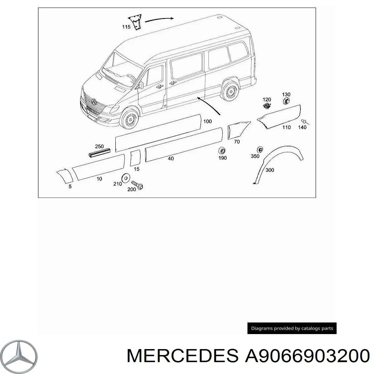 9066901382 Mercedes moldura de guardabarro trasero izquierdo