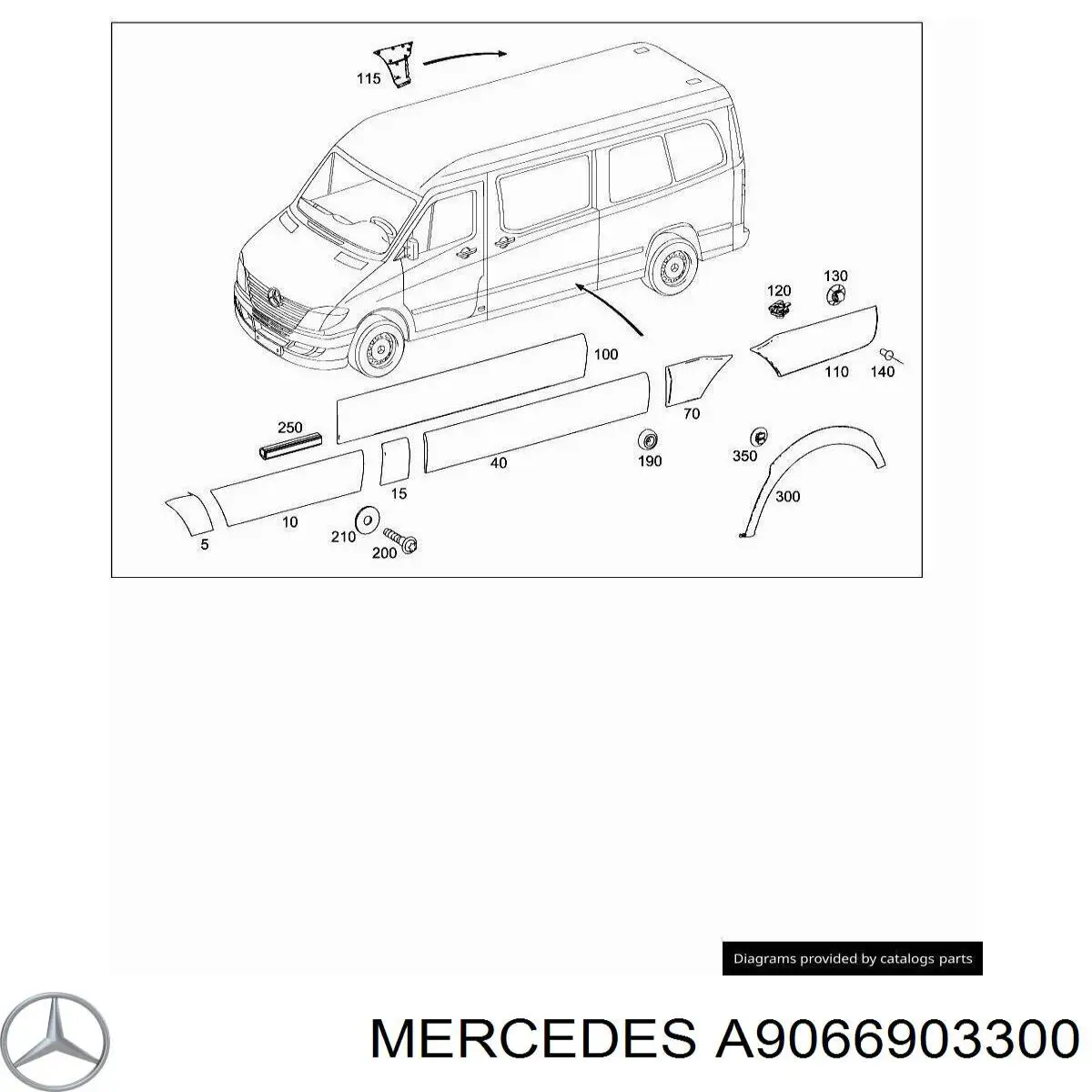 A9066903300 Mercedes moldura de guardabarro trasero derecho