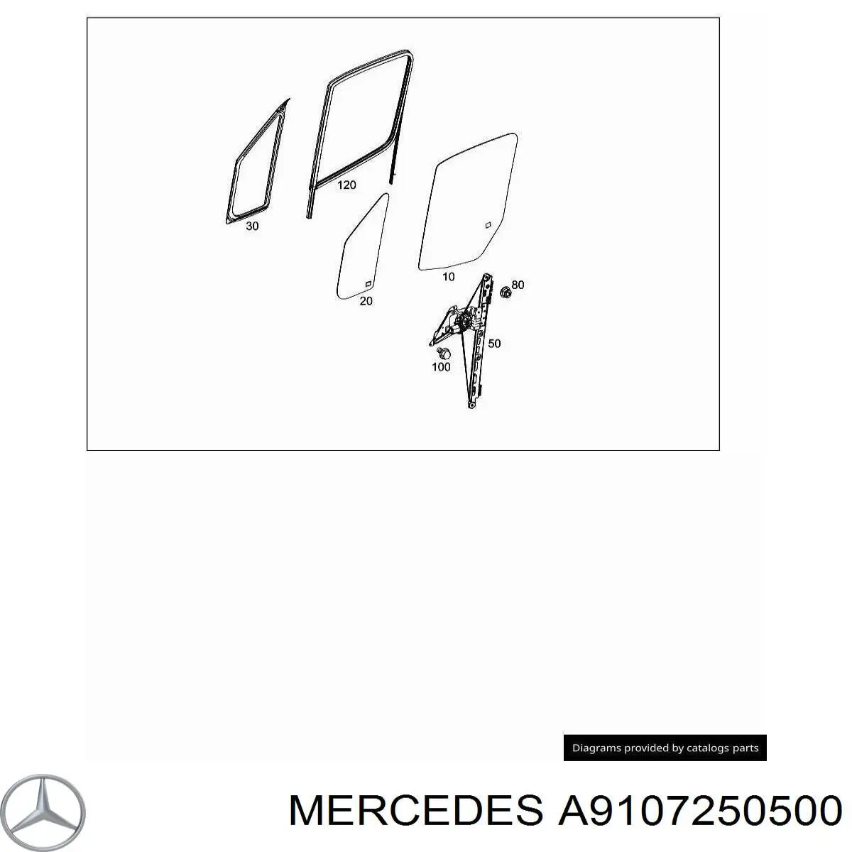 Guía de vidrio para el marco de la puerta delantera derecha Mercedes Sprinter 3,5-t (907, 910)