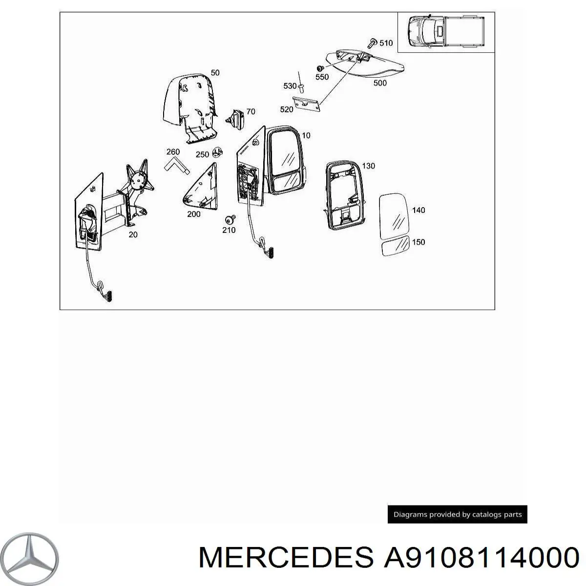 A9108114000 Mercedes Cubierta de espejo retrovisor derecho
