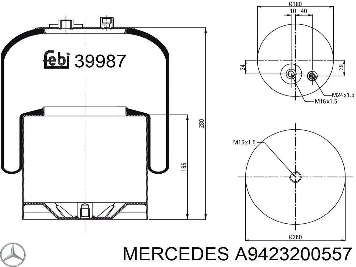 A9423206921 Mercedes muelle neumático, suspensión, eje trasero