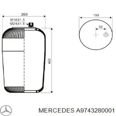 A9743280001 Mercedes muelle neumático, suspensión