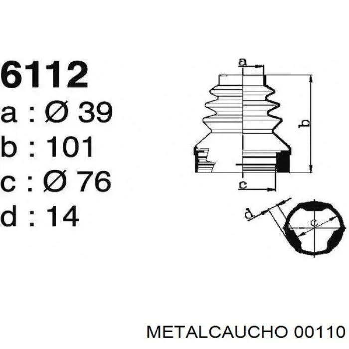 00110 Metalcaucho fuelle, árbol de transmisión delantero interior