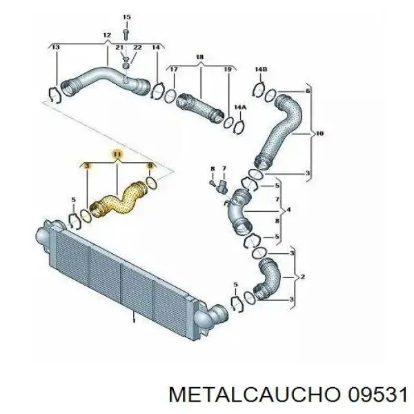 09531 Metalcaucho tubo flexible de aire de sobrealimentación derecho