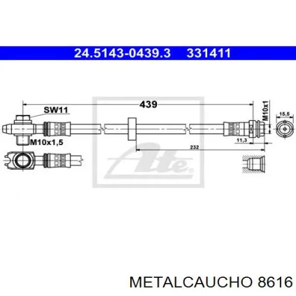 08616 Metalcaucho Manguera inferior del vaso de expansión