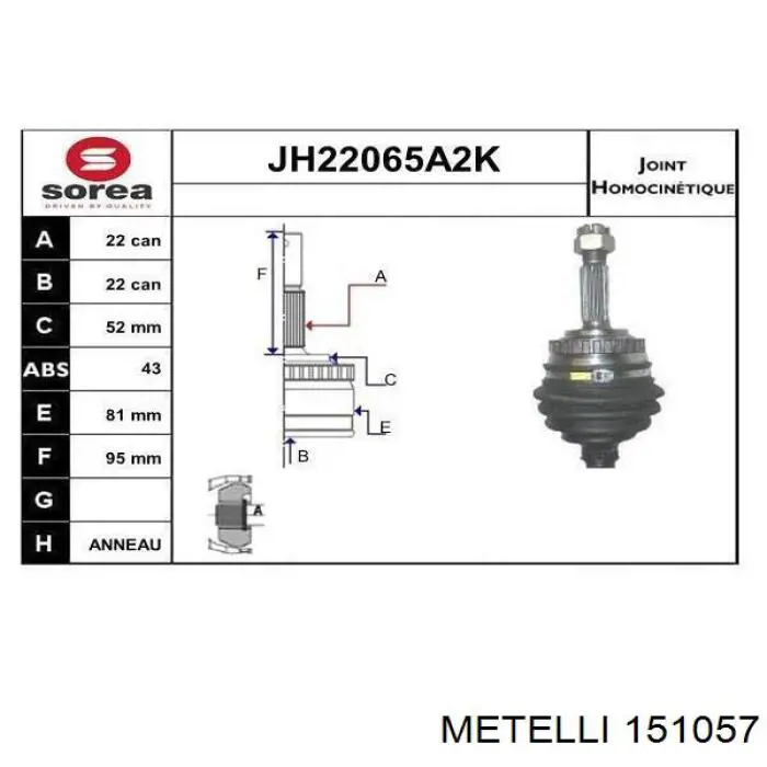 15-1057 Metelli junta homocinética exterior delantera