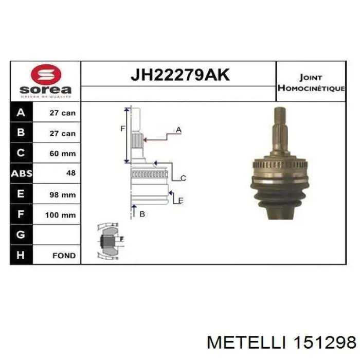 Junta homocinética exterior delantera Metelli 151298 precio, desde 50,85 EUR