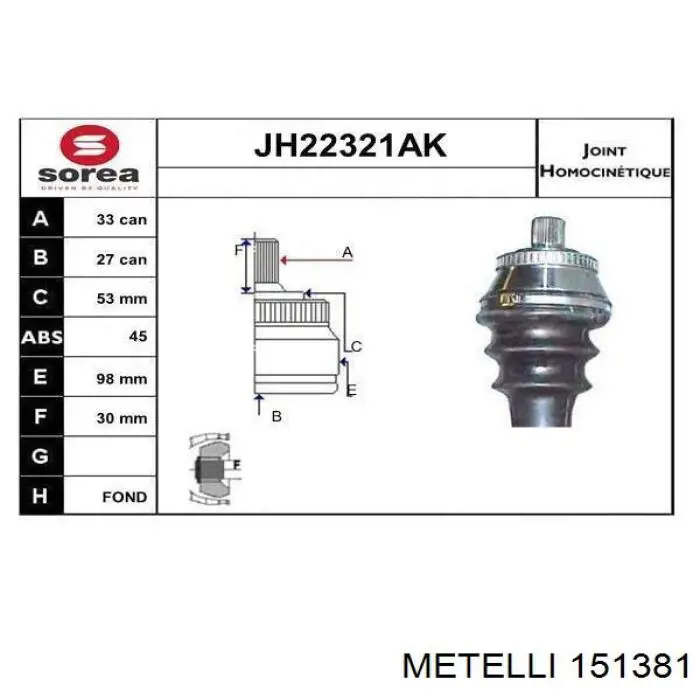 Junta homocinética exterior delantera Metelli 151381 precio, desde 44,56 EUR