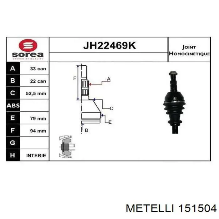 Junta homocinética exterior delantera Metelli 151504 precio, desde 34,89 EUR