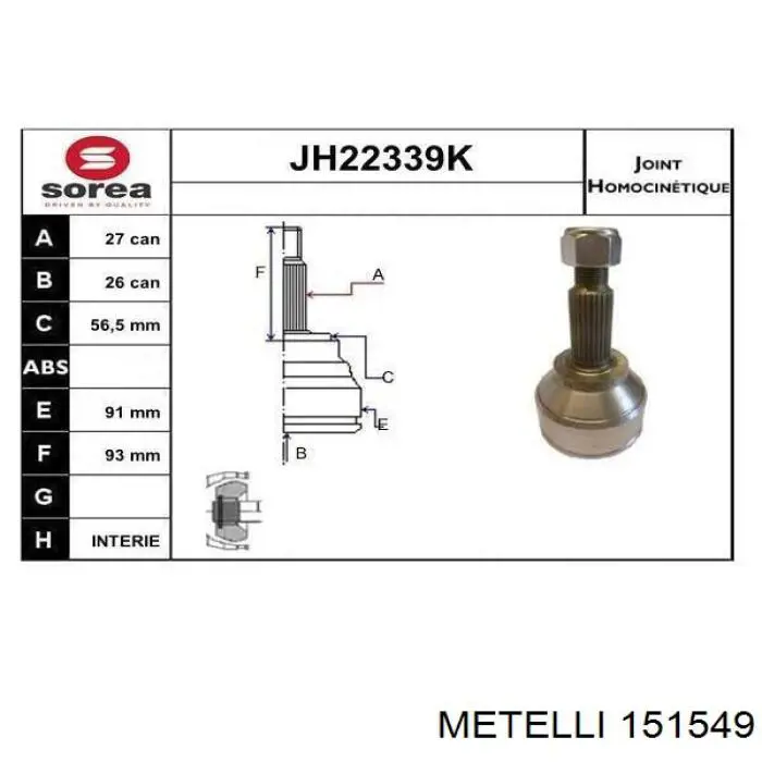 Comprar 151549 Metelli Junta homocinetica