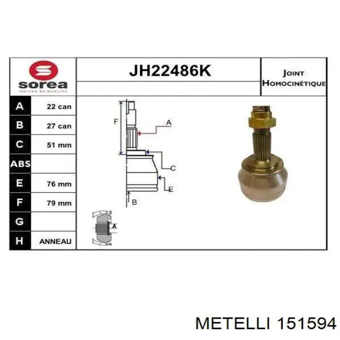 15-1594 Metelli junta homocinética exterior delantera