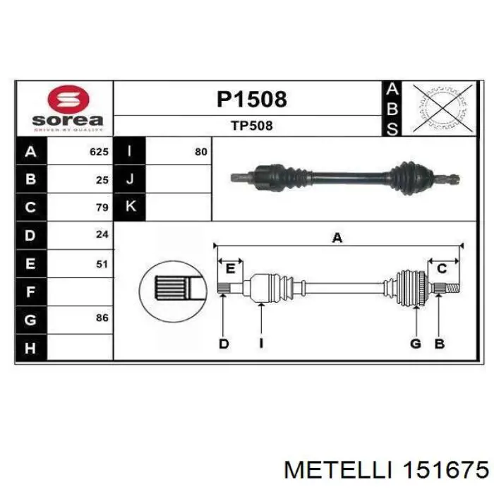 Junta homocinética exterior delantera Peugeot 208 CA, CC