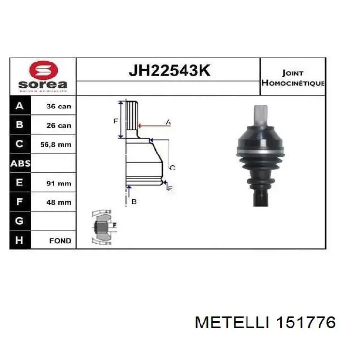 15-1776 Metelli junta homocinética exterior delantera