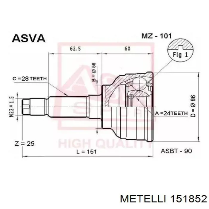 15-1852 Metelli junta homocinética interior delantera