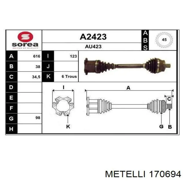Semieje delantero derecho 8E0407452GX VAG