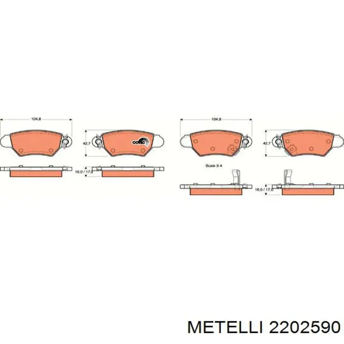 Pastillas de freno traseras 2202590 Metelli