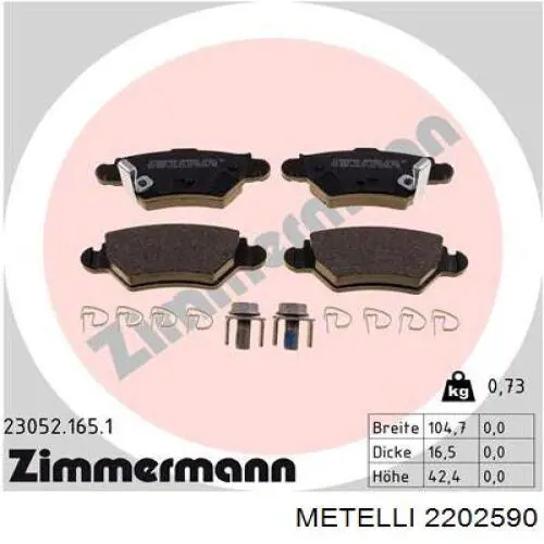 Pastillas traseras Metelli 2202590