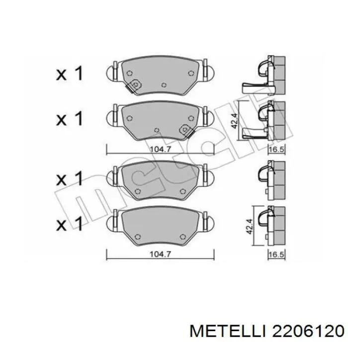 Pastillas de freno traseras 2206120 Metelli