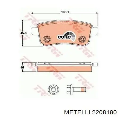 Pastillas de freno traseras 2208180 Metelli