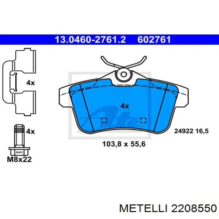 22-0855-0 Metelli pastillas de freno traseras