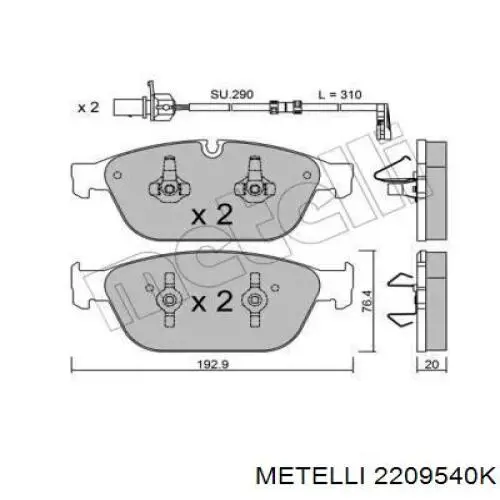 22-0954-0K Metelli pastillas de freno delanteras