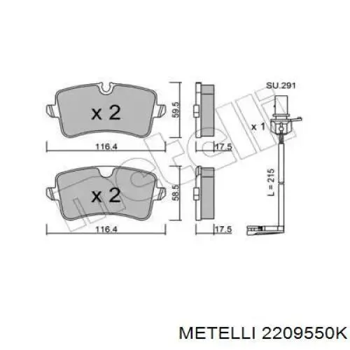 22-0955-0K Metelli pastillas de freno traseras