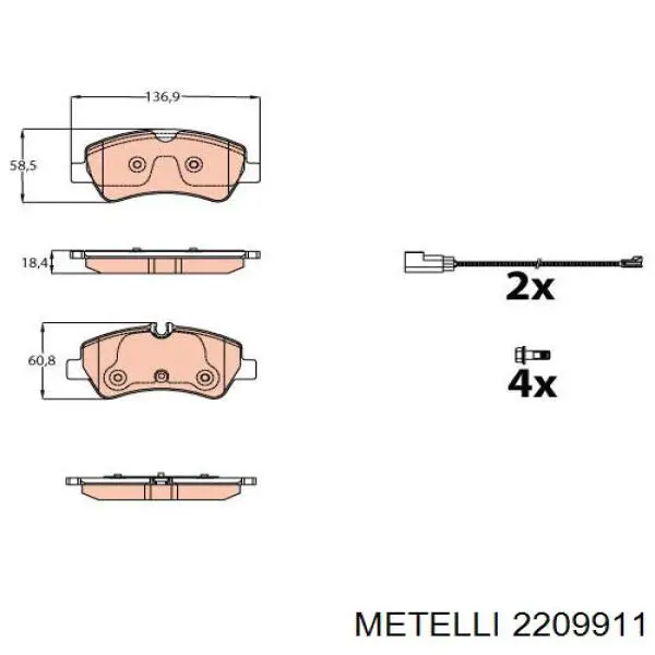 22-0991-1 Metelli pastillas de freno traseras