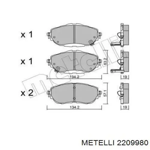 2209980 Metelli pastillas de freno delanteras