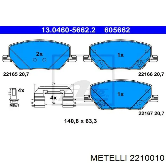 22-1001-0 Metelli pastillas de freno delanteras