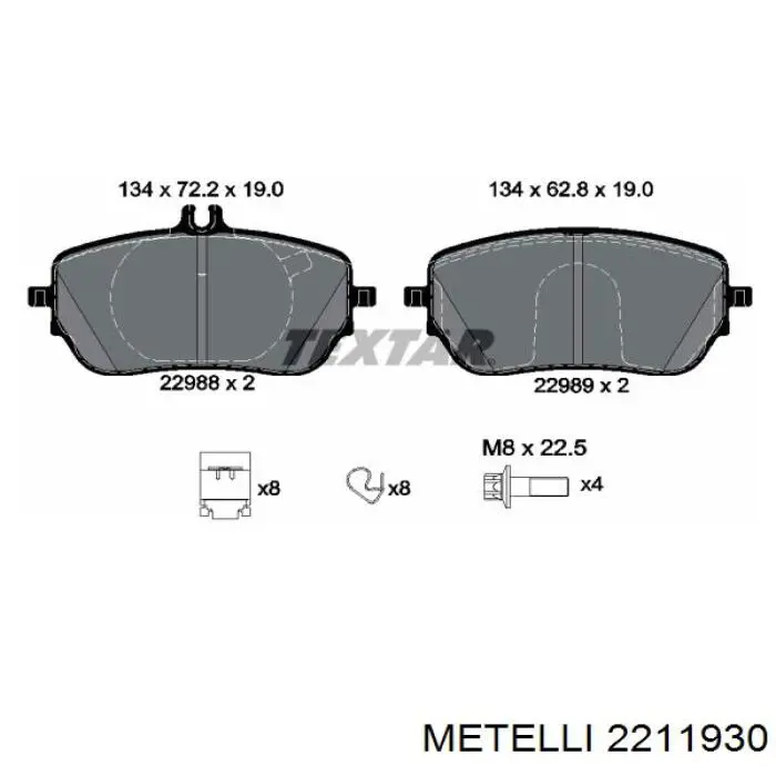 22-1193-0 Metelli pastillas de freno delanteras