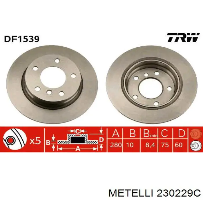 23-0229C Metelli disco de freno trasero