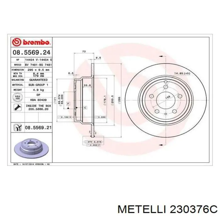 23-0376C Metelli disco de freno trasero