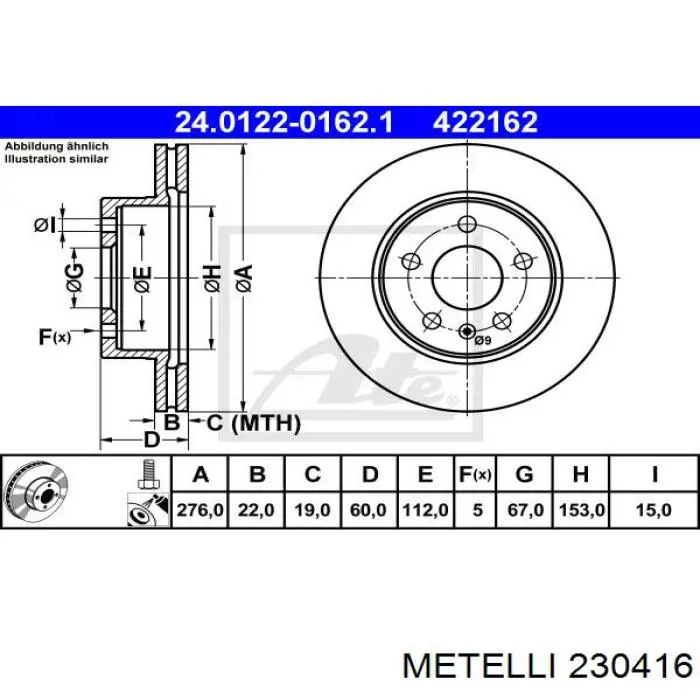 23-0416 Metelli freno de disco delantero