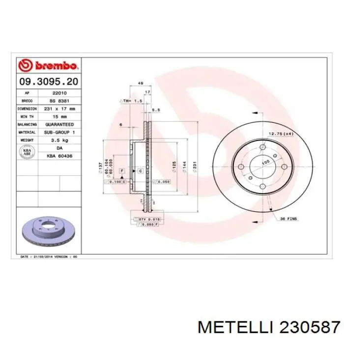 23-0587 Metelli freno de disco delantero