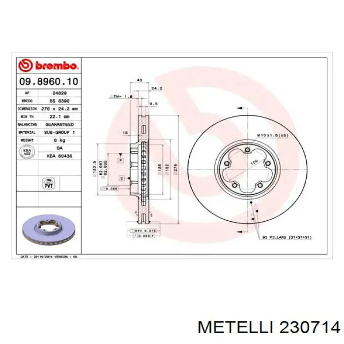 23-0714 Metelli freno de disco delantero