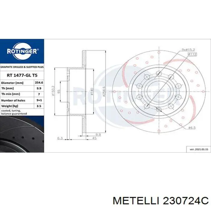 23-0724C Metelli disco de freno trasero