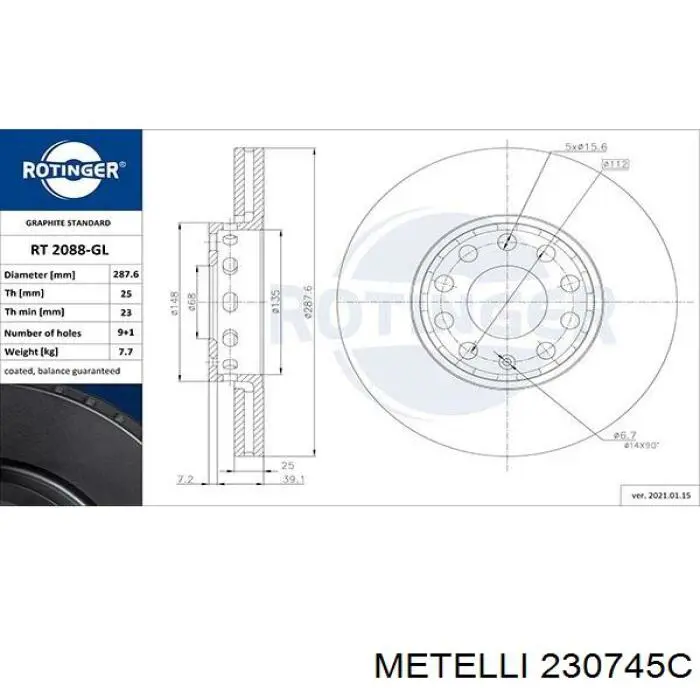 Freno de disco delantero Volkswagen Caddy 2 9K9