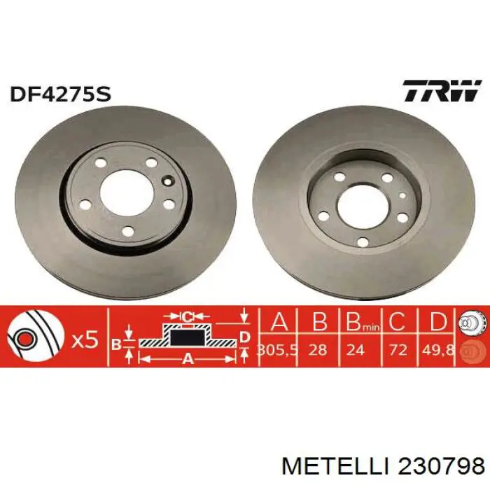 23-0798 Metelli freno de disco delantero