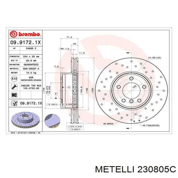 23-0805C Metelli freno de disco delantero