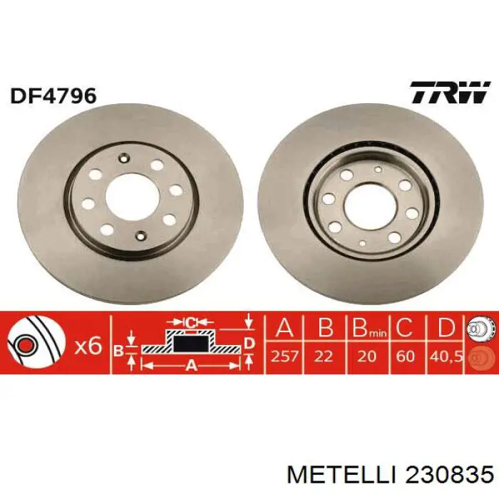 23-0835 Metelli freno de disco delantero