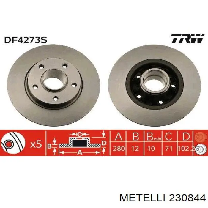 Comprar 230844 Metelli Disco de freno trasero