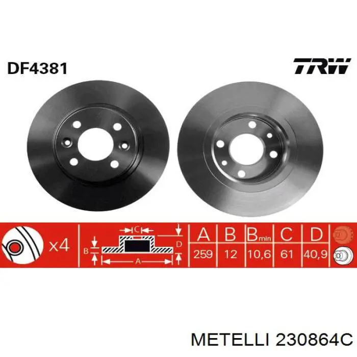 Disco de freno 230864C Metelli
