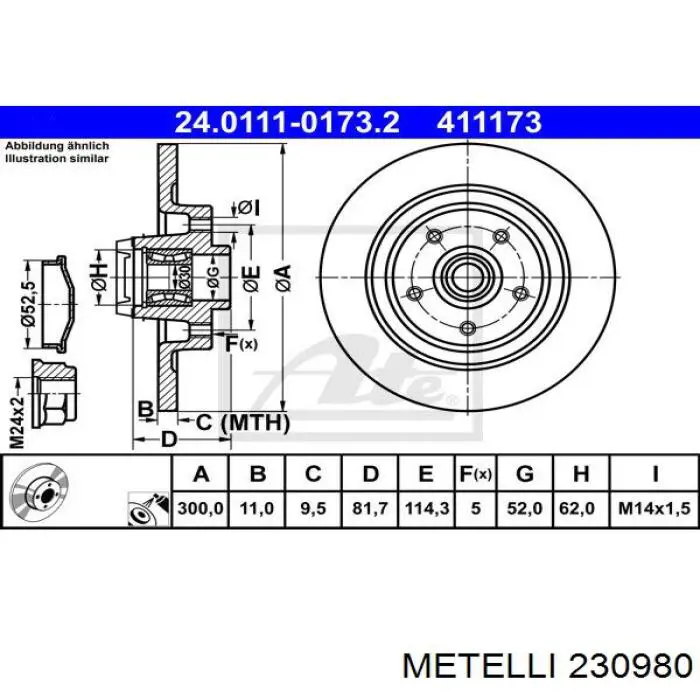 23-0980 Metelli disco de freno trasero