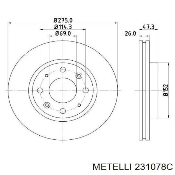 23-1078C Metelli freno de disco delantero