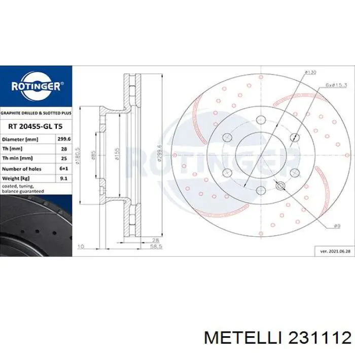 23-1112 Metelli disco de freno trasero