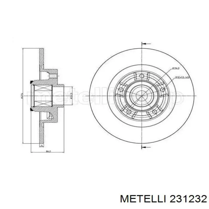 Disco de freno trasero 231232 Metelli