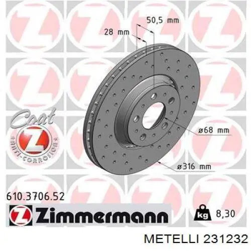 231232 Metelli Freno de disco trasero