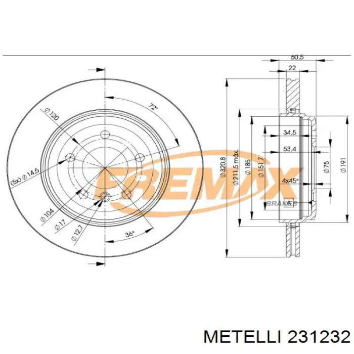 Disco de freno trasero Metelli 231232 precio, desde 89,12 EUR