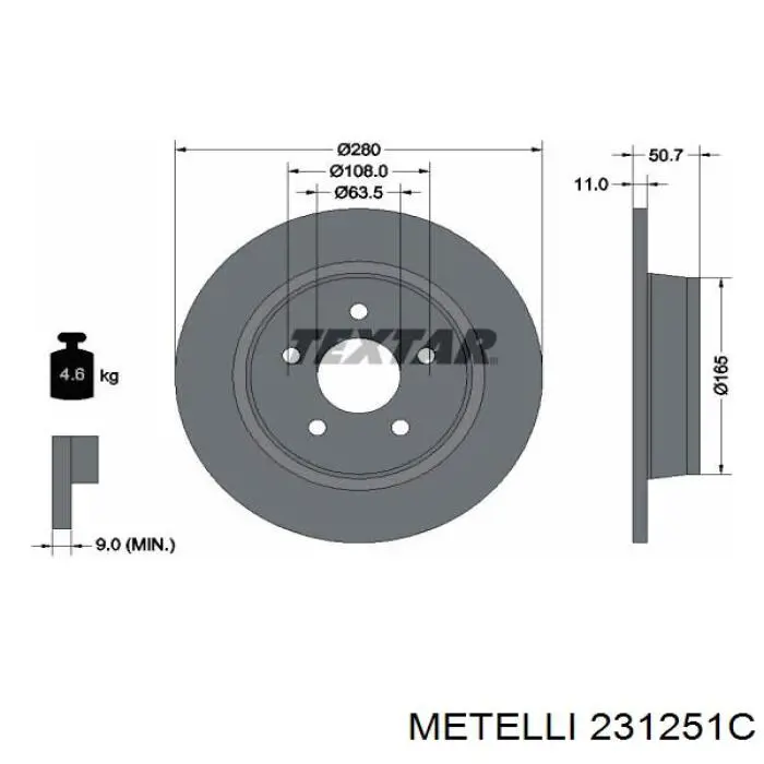 23-1251C Metelli disco de freno trasero
