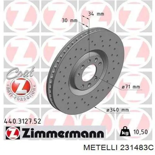 23-1483C Metelli freno de disco delantero